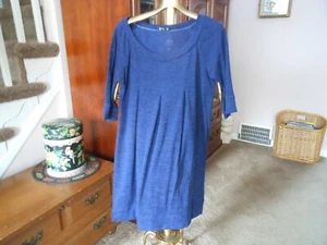 ABstudio NAVY BLUE DRESS, POLYESTER KNIT, PLEAT FRONT PULLOVER, L, 3/4 SLEEVE - Picture 1 of 12