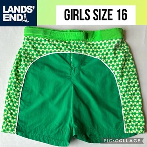 VTG Lands End Girls Swim Shorts 90s Y2K Retro Trunks Board Green Polka Dot 16 - Picture 1 of 17