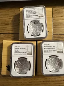 2020 P $1 Basketball Hall of Fame Colorized Silver Dollar PF70 Ultra Cameo & MS - Picture 1 of 5