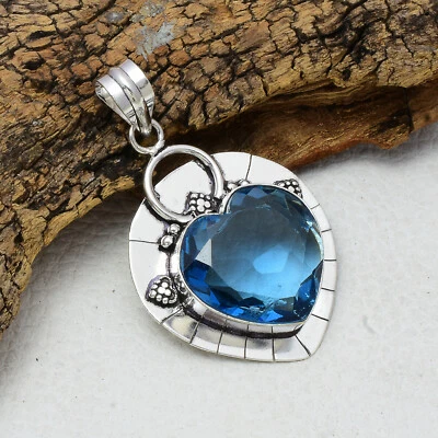 Impresionante colgante hecho a mano de plata de ley 925 con piedras preciosas de topacio de iolita de 2,2" Foto 1 de 3