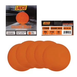 Discos de lijado de cerámica LAUCO Premium de 6" gancho y bucle - grano 180 (caja de 50) - Imagen 1 de 5