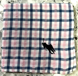 MAN HANKY CHECKED BABY PINK & BLUE CLASSIC VTG COTTON POCKET ART SQUARE 18” #P69 - Picture 1 of 3