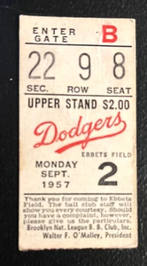 9/2/57 DODGERS/PHILLIES TICKET STUB-DUKE SNIDER HR#311/312-ROSEBORO#2/ASHBURN 4H - Bild 1 von 2