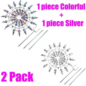 2 Pack Magical Wind Powered Kinetic Windmill Metal And Sculpture Spinner Garden - Picture 1 of 17