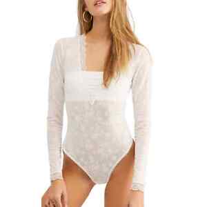 Free People Womens Extra Small Babes in Bandeau Bodysuit White Floral Ladies XS