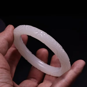 Collect Embroidered Dragon Phoenix Storage Box carved cloud white Jade Bracelet - Picture 1 of 8