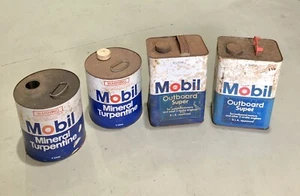 Vintage Mobil Outboard Mower Petrol Fuel Tin Can Mineral Turpentine 2 Stroke - Picture 1 of 3