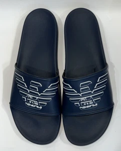 Emporio Armani Logo Slippers Men Size EU 46 Blue EA001PI Insole 31 cm - Picture 1 of 6