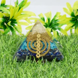 Pirámide de cuarzo transparente orgón lapislázuli y aguamarina símbolo chakra Reiki Vastu - Imagen 1 de 5