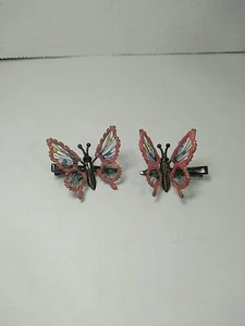 TRUE 2 Vtg y2k Hair Clip Pink Glitter BUTTERFLY MOVABLE WINGS~ 1.75" - Picture 1 of 5