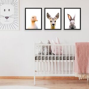 Baby Animal Posters 3pc Nursery Kids Room Cute Wall Art Decor Boy Girl Pictures
