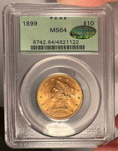 1899 $10 PCGS MS 64 CAC Liberty Gold Eagle OGH Cover
