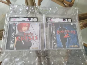 Dino Crisis 1 2 Playstation 1 NTSC USA VGA 80 Silver NOT WATA Capcom Set Rare - Picture 1 of 15
