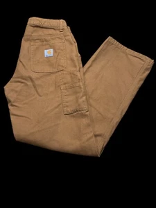 Carhartt Boys Sz 14 Flannel Lined Canvas Brown Carpenter Pants Adjustable Waist - Picture 1 of 12