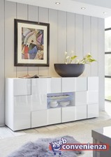 Dama Mobile Moderno Credenza Contenitore Madia 2 Ante 2 Cassetti Bianco Lucido