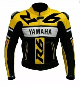 Yamaha Yellow Motorbike Leather Jacket Pure Cow Hide/ Armour/Customize Jacket - Foto 1 di 3