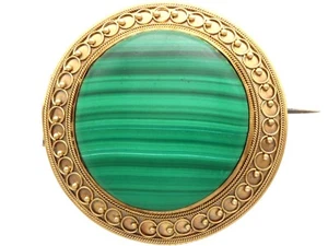 Antique 63.20Ct Malachite and 18k Yellow Gold Brooch Circa 1890 - Picture 1 of 12