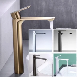 Grifos de lavabo de baño mezclador montado en la cubierta de cascada grifos de una sola manija con 1 orificio - Imagen 1 de 30