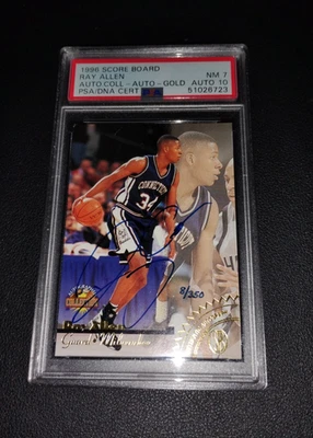 Ray Allen RC 1996-97 Score Board Rookie Gold PSA 7 Auto 10 On Card Inscribed - Image 1 of 2