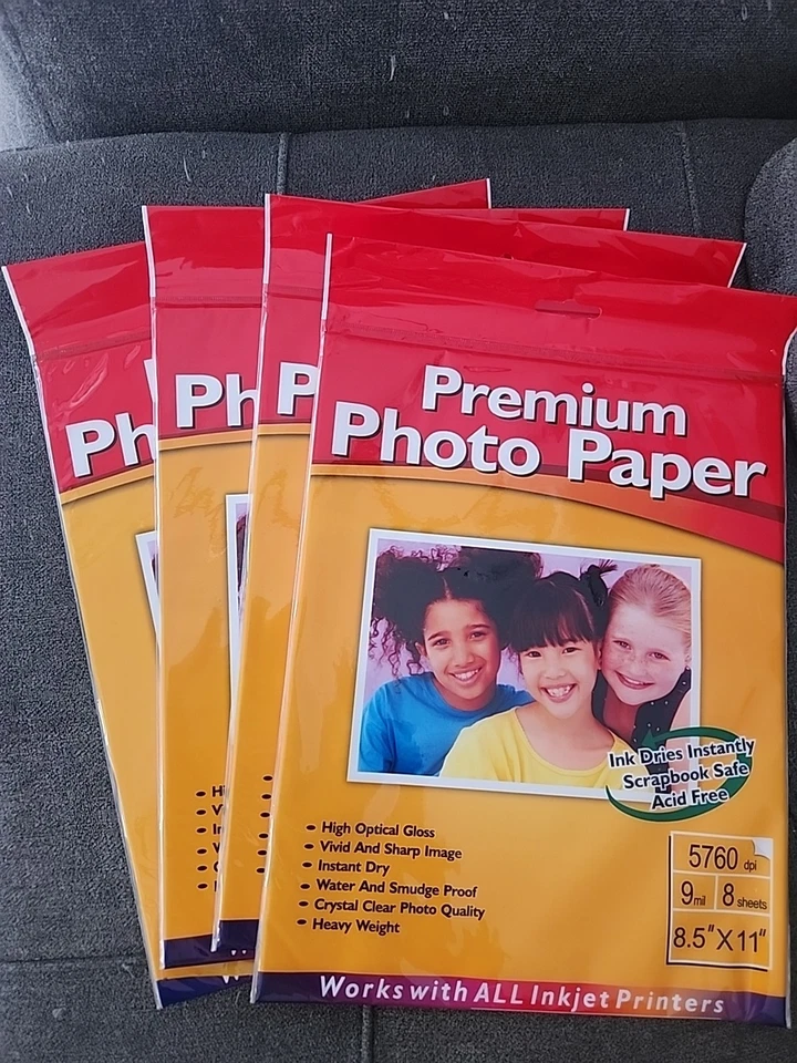 Lote de 4 Papel Fotográfico Premium Alto Brillo Óptico 8 Hojas Cada 8.5 × 11 TOTALMENTE NUEVO Foto 1 de 1