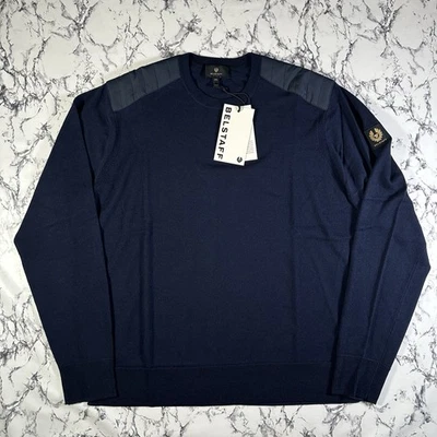 Jersey de lana Kerrigan azul marino lavado BELSTAFF para hombre TALLA 2XL NUEVO CON ETIQUETAS auténtico Foto 1 de 4