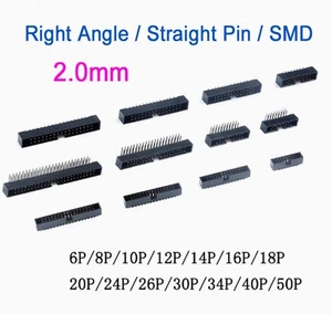 IDC Right Angle/Straight Pin/SMD Pin PCB Boxed Header Connector 2mm-6 to 50 Ways - Picture 1 of 8