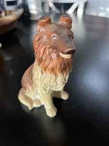 Vintage Lassie Collie sitzender Hund Keramik Figur Sammlerstück 5,5" Mund offen - Bild 1 von 8