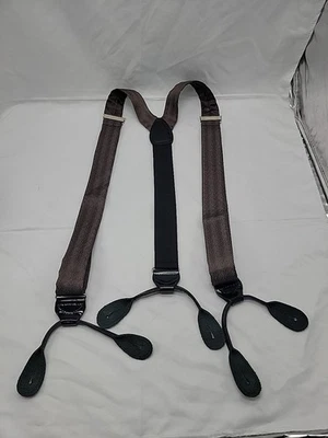 Suspensórios masculinos 100% seda e couro ajustáveis marrom/preto - Imagem 1 de 4