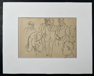 Vtg Pencil Drawing Men Grambling Dice Craps 8x10” Depression Era Art Sketch - Image 1 of 4