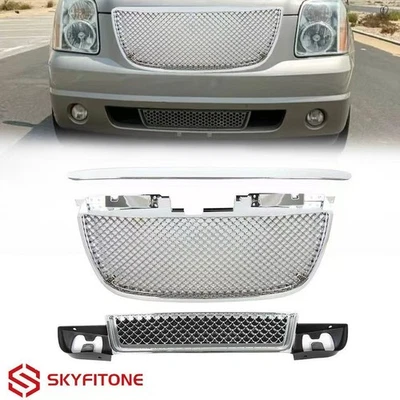 Front Upper Lower Hood Grille Chrome For GMC Yukon XL Denali 1500 2500 2007-2014 — 第 1/4 张图片