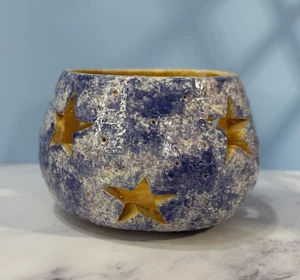 Studio Pottery Blue And Yellow Stars Votive Tea Light Candle Holder Whimsigoth - Picture 1 of 6
