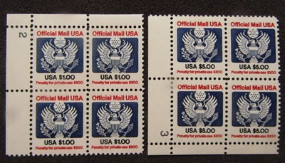 US Official Mail blocks of 4v $1 & $5 MNH OG - Image 1 of 3