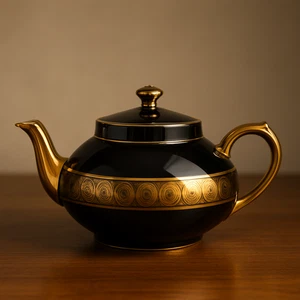 Antike GIBSON & SONS Late Sevres Davenport Black & Gold Teekanne England Vintage - Bild 1 von 6