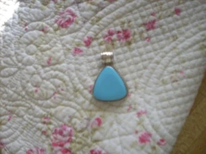 Turquoise Blue Pendant - Large - (1-1/2" Long) 925 Silver - Mexico - Picture 1 of 6