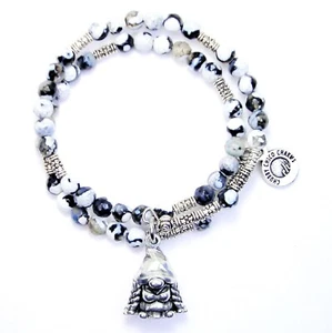 Female sexy gnome 3D natural agate beaded Bangle Bracelet Pewter - Picture 1 of 1