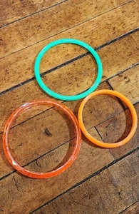 3 Vtg Childs Hard Plastic Bracelets Inner Diameter 2-2.5 Inch Orange Green - Picture 1 of 2