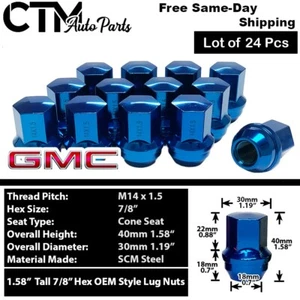 24x Blue GMC Chevy OEM Factory Lug Nuts 14x1.5 Fit 6-Lug C1500/2500 K1500/2500 - Picture 1 of 3