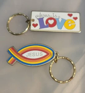 Religious JESUS FISH And Love keyring key chain keychain 2 And 2.5" Lot Of 2 - Picture 1 of 4