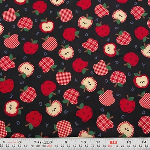 Cranston Apples & Letters on Black Cotton Fabric Remnant 15" x 44" - Picture 1 of 2