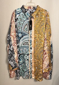 Fashion Nova Shirt Blouse Women 3XL Multicolor Long Sleeve Satin Paisley Boho - Picture 1 of 22