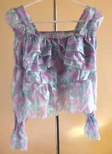 Light Unique Flower Beautiful Cropped Top Long Sleeve Puff Purple Elasticated - Picture 1 of 10
