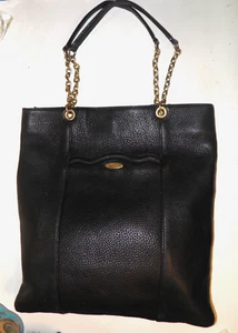 TAHARI Vintage Black Leather Handbag Tote Purse Pebbled Leather w/ Chain Straps - Bild 1 von 7