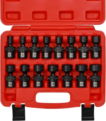 15PCS 3/8" Drive Shallow Universal Impact Socket Set, 6 Point, Metric, 8-22Mm - Image 1 of 4
