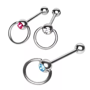 316L Surgical Steel Slave Ring Barbell with Gem - Picture 1 of 1