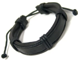 Schwarzes Lederarmband verstellbar 6 - 9 Zoll umwickelte Riemen neu handgefertigt - Bild 1 von 2
