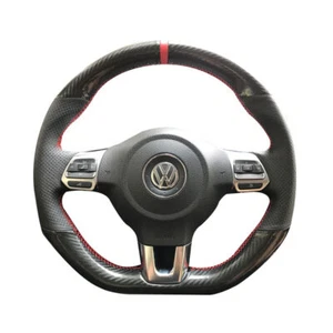 Steering Wheel Wrap For VW Golf 6 Glossy Carbon Fiber &Perforated Leather Cover - Picture 1 of 15