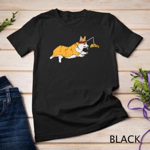 Running Welsh Corgi Pizza Funny Food Lover Dog Owner Gift T-Shirt Unisex T-shirt - Picture 1 of 15