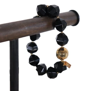 Kate Spade Women's Black Gold Beaded Bracelet Plastic Beads Stackable Stretch - Picture 1 of 5