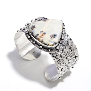 Polka Dot Agate Handmade Gemstone 925 Sterling Silver Bangle for women - Picture 1 of 3