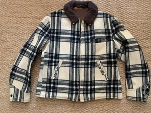 Vintage 1950s Wool Plaid Mens Coat Heavy Lined Hunting Chore 23" Pit to Pit - Picture 1 of 19